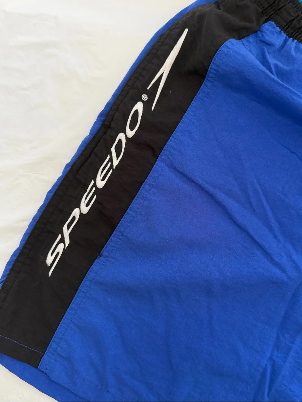 Vintage 90s Speedo Side Logo Swim Trunks Blue Teal Large